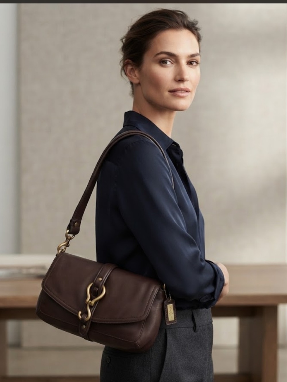 Cole Haan Brown leather hobo Equestrian flap Shoulder bag